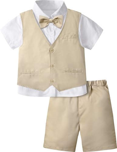 Image of A&J DESIGN Kids Suit Boys Easter Wedding Gentleman Formal Ring Bearer Outfit Summer Set Khaki 10-11 Years