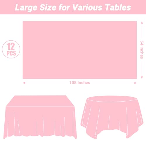Image of QZYL 12 PCS Pink Table Cloth Rectangle, Plastic Disposable Tablecloths, Decorative Plastic Tablecover, 54 X 108 in Smooth Outdoor Tablecloth, Table Decoration for Parties Picnics Birthdays Weddings