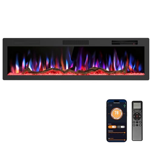 Image of R.W.FLAME 60 inch Recessed and Wall Mounted Smart Electric Fireplace, Alexa /WiFi Enabled, APP Control with Multiple Sound Modes, Remote Control with Timer, Adjustable Flame Colors and Speed