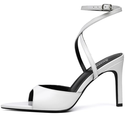 Image of Susanny High Heels for Women Pointed Open Toe Strappy Chunky Block Heels Ankle Strap Stiletto Kitten Heeled Sandals Wedding Bridal Party Prom Sexy Dress Shoes