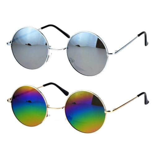 SA106 Mens Round Circled Mirrored Lens Wire Rim Musician Sunglasses