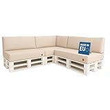Palettenkissen 7-teiliges Set für Ecksofa | Palettensofa mit abnehmbarem Bezug | Kaltschaum Palettenauflage | Sitzkissen Rückenlehne für Europaletten 120 x 80 | UV-beständig | Waschbar (Cremefarben)