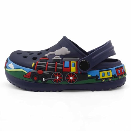 Image of Boys Girls Toddler Clogs Little Kids Slip on Slides Sandals Slippers Cute Cartoon Train Pattern Garden Clogs Summer Indoor Outdoor Beach Pool Water Shoes