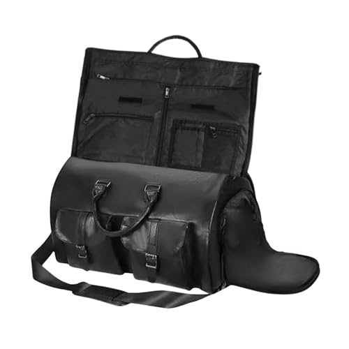 Suit Storage Bag Garment Bag with Shoe Compartment 2 in 1 Leather Garment Duffle Bags for Travel, Business2