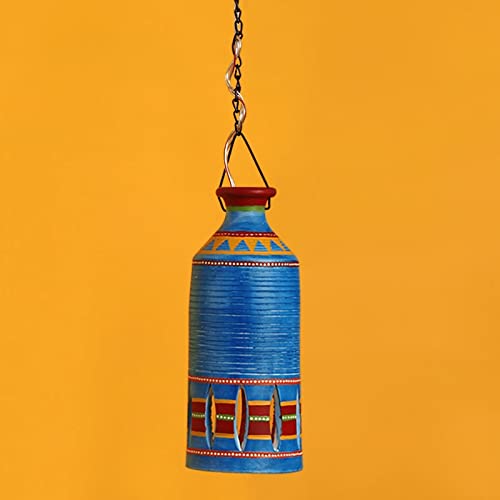Image of AAKRITI ART CREATIONS Azure Tower Handcrafted Hand-Painted Terracotta Pendant Lamp for Living Room Ceiling | Hanging Lights for Living Room | Pendant Lights for Ceiling | Home Decoration Items for