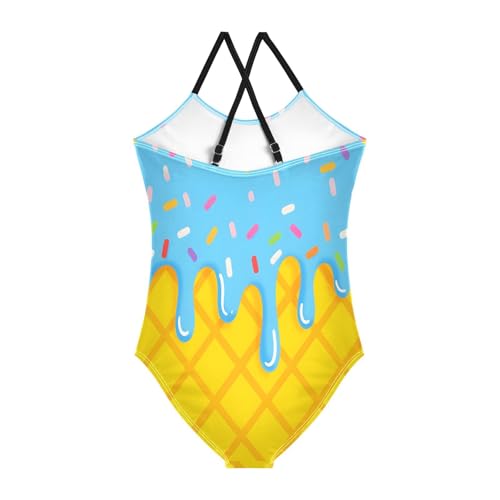 ALAZA Yellow Blue Ice Cream Girls One Piece Swimsuit Swimwear Beach Sport Bathing Suit2