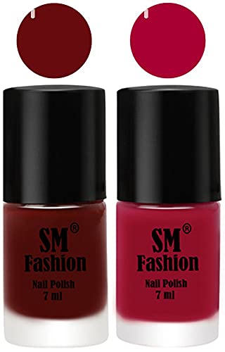 Image of Long Lasting Nail Polish | Nail Paint Combo 7 ml Each) - Set of 2 Wine Red-Dark Magenta