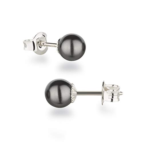 Schöner-SD - Orecchini da donna in argento 925 con perle rotonde da 6 mm colorate e Argento, colore: grigio scuro, cod. OS-Ku06-dg