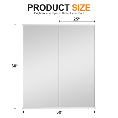 Delma Large Full Body Mirror for Yoga, Frameless Wall-Mounted Glass Panel (60"x25"-White) 2PCS for Home, Garage, Bedroom & Bathroom