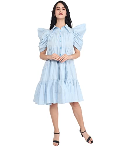 Image of Women's Power Shoulder Dress Plain Cotton Blend Western Dress