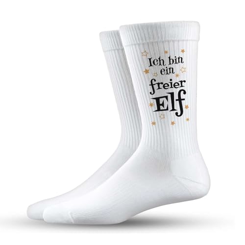 Tassenbrennerei Socken mit lustigem Spruch Ich bin ein freier Elf für Fantasy Fans Elfen Strümpfe Wichtelgeschenk (Schwarz/37)