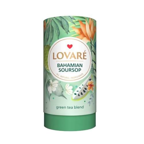 LOVARE Bahamian Soursop Loose Leaf Green Tea 80 g - Made in Ukraine - With Orange Blossom - Gift Box With 15 Paper Filters - Easy to Brew