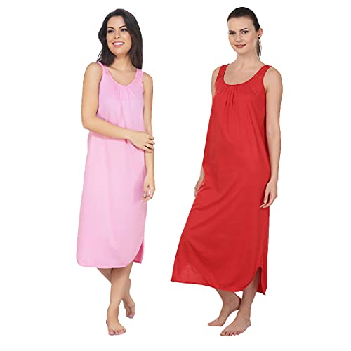 Image of BLAZON Women's Cotton Hosiery Solid Maxi Nighty Slip (Pack of 2) Available Sizes: S, M, L, XL, 2XL, 3XL, 4XL, 5XL