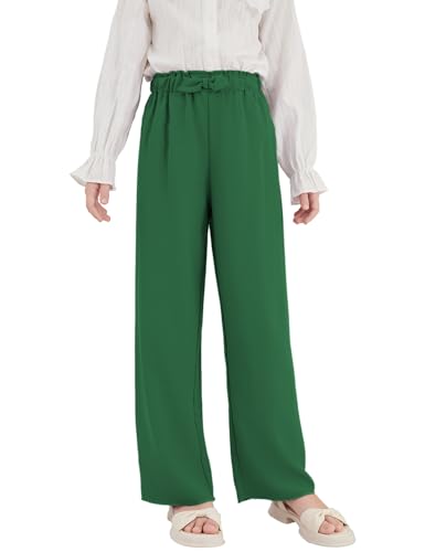 Image of Girls Wide Leg Palazzo Pant Loose Straight Cute Bow Waist Spring Summer Lightweight Dress Pant for Kids 5-14Y