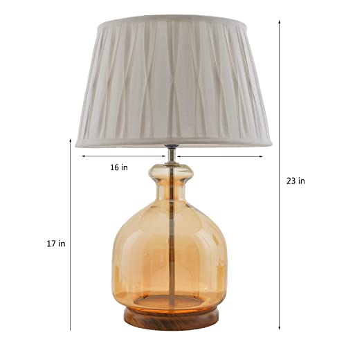 Image of Alper Mini Amber Luster Glass Table Lamp with White Cotton Shade | Modern Designer Bedside & Living Room Decorative Table Light (Bulb Included)