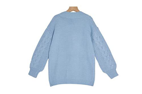 Image of Apbondy Girls Cable Knit Cardigans Button Down Long Sleeve Chunky Sweater Outerwear Blue