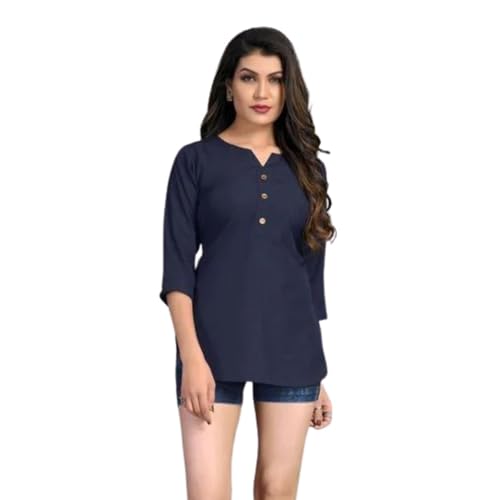 Image of Himanshi enterprises Women's Traditional Casual 3 /4 Sleeves Mandarin Nack Rayon Solid Short Kurti