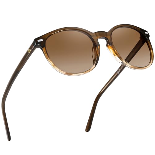 DUCO Retro Polarisierte Damen Sonnenbrille Vintage UV400 Schutz Sonnenbrillen Leichtgewicht Acetat Rahmen 1230 (Gradient Braun Rahmen Braun Linse)