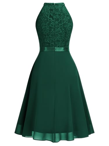 Image of Miusol Women's Halter Neck Lace Ruffle Vintage Cocktail Party A-Line Bridesmaid Dress