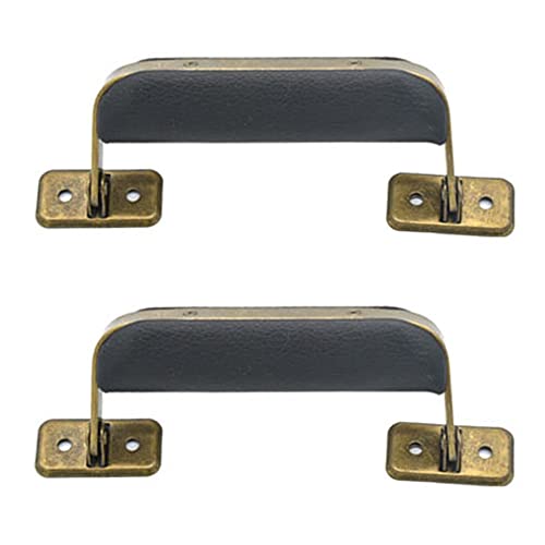 Image of Luggage Handle Leather Handle Vintage Style Replacement Strap Handle Suitcase Pull Handle for Trunk Handbag Briefcase 2pcs (Black Bronze)
