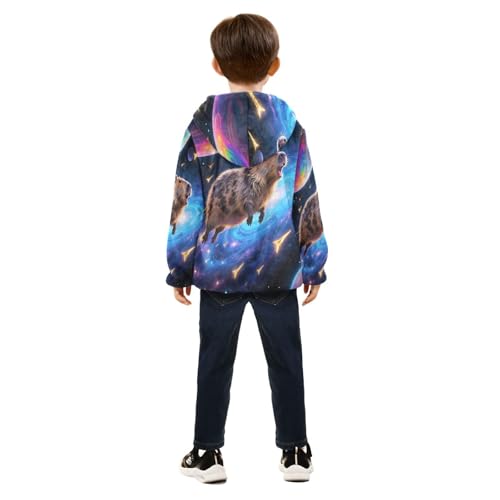 Space Beaver Leaping Among Planets Toddler Fleece Jacket Girl Boys Hooded Fleece Jacket Coat Warm4