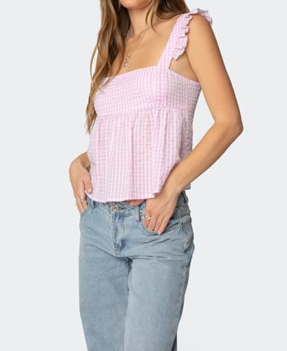 Women Teens Y2k Babydoll Tank Top Lace Trim V Neck Ruffle Flowy Crop Cami Top Summer Preppy Clothes Streetwear2