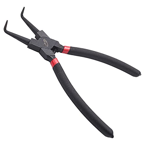 Utoolmart スナップリングプライヤー 精密サークリップ 1個入り 总長200mm 9インチ 穴用 プライヤー ブラック クロムバナジウム鋼 曲がった先端 cリングプライヤー 内側に曲がるまっすぐ 握ると開く 曲爪 ベント リング バネ付 固定式 精密作業 金具 着脱用工具 整備 整理用