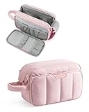 BAGSMART Travel Makeup Bag Organizer, Puffy Make Up Bag, Cosmetic Organizer Case for Travel Essentials Toiletries Accessories Bottles, Brushes (Pink)