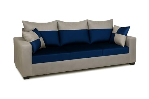 Image of FURNY Arissa 6 Seater Fabric 3+2+1 Sofa Set (Light Grey-Blue) Premium Velvet Finish | Durable Comfort | Ideal for Living Room