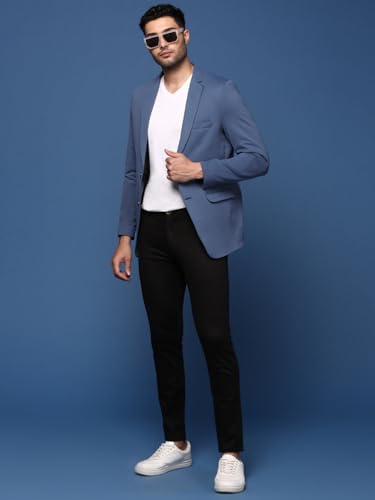 Image of SHOWOFFFF Men Solid Single Breasted Formal Blazer | Notched Lapel Full Sleeves Cotton Blazer for Mens | Slim Fit Regular Length Blazer for Men's