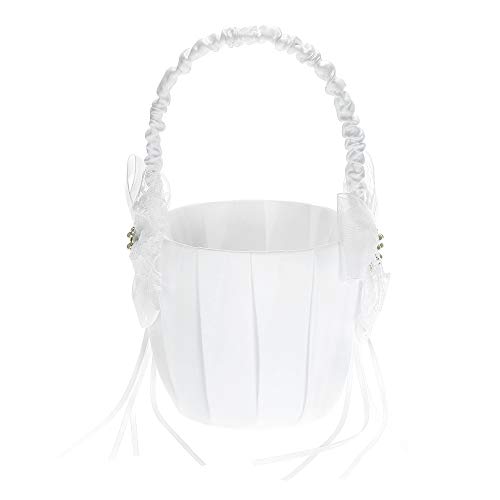 Baugger - Cesta de florista de casamento Cesta de cetim branca de marfim Cesta de casamento