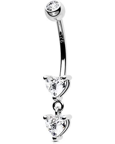 OUFER 14G Belly Rings, Dangle Belly Button Ring, 925 Sterling Silver Flower Belly Piercing Jewlery, Clear CZ Navel Piercing Jewelry for Women Men