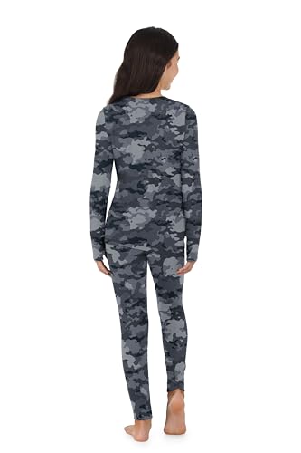 Image of Cuddl Duds Heavyweight 2 Piece Sets Base Layer Thermal Underwear for Girls | Winter Clothing, Fleece Lined Long Sleeve Top & Leggings, Soft Lounge Set for Cold Weather, Moisture Wicking Heat Retention