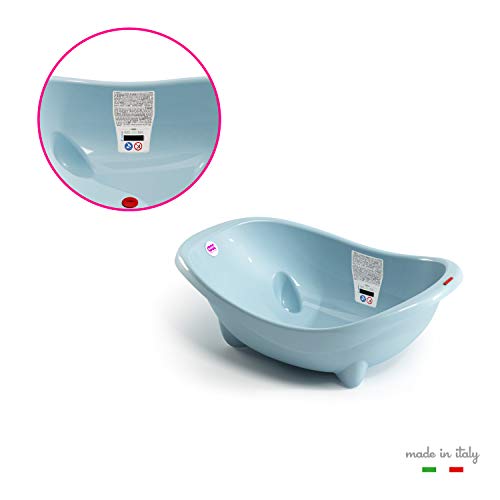 Image of Okbaby Laguna Wide and Spacious Baby Large Bath Tub with Water Drain Plug 0-12 Months Anti Slip Built-in Digital Thermometer and Safe Water Level Non Slip Base Baby Bathing Essential, Green