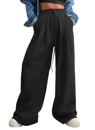 Aleumdr Womens Wide Leg Joggers 2025 Fall Trendy Baggy Pants Y2K Elastic Waist Jogger Sweatpants Track Pants Black XX-Large