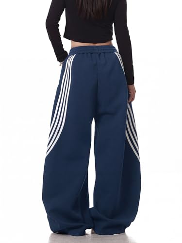 Image of EMMIOL Women's Y2K Baggy Barrel Striped Sweatpants High Waisted Wide Leg