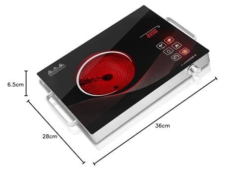 Image of Infrared Portable Electric Hob - 3500W Single Burner Hot Plate for Kitchen, Domino Glass Countertop Cooker, Button Control