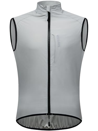 WOSAWE Reflective Cycling Vest with Chest Pocket Water-Repellent Lightweight Windproof Gilet for Running, Hiking, Sliver L