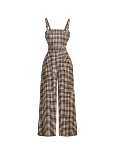 Floerns Women's Retro Plaid Wide Leg Jumpsuit Square Neck Sleeveless