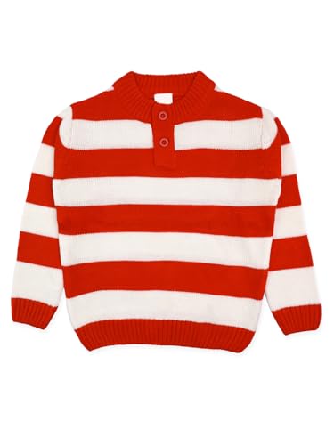 Image of CHKOKKO Boys Woolen Round Neck Sweaters Winter Sweatshirts Red White 9 Years-10 Years
