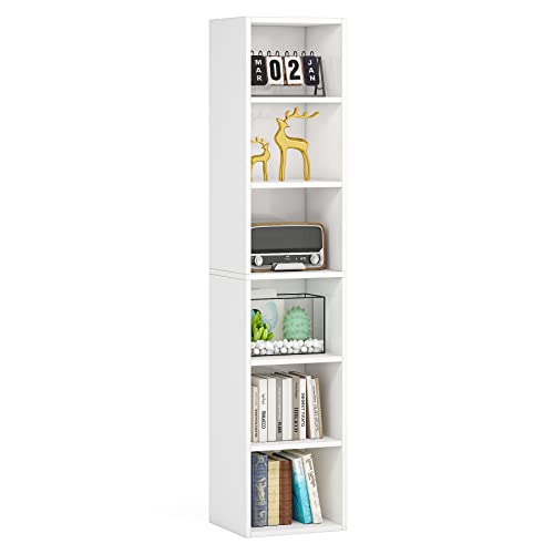 LITTLE TREE 70.9 Inch Tall Narrow Bookcase, Corner Bookshelf 6 Tier Cube Display Shelf Storage Organizer for Small Space, White by LITTLE TREE - Used condition - US$60.23