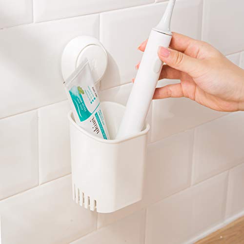 LEVERLOC Toothbrush Holder Suction Cup Toothbrush Organizer No Drilling Waterproof Wall Mounted Electric Toothbrush Holder for Toothpaste Razor Makeup Brush for Shower Bathroom Kitchen (1 pack)