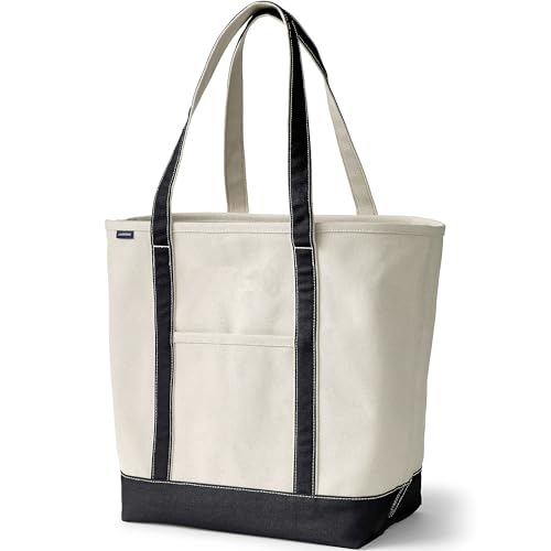 Image of Lands' End Natural Long Handle Open Top Canvas Tote Natural /black Large Long Handle