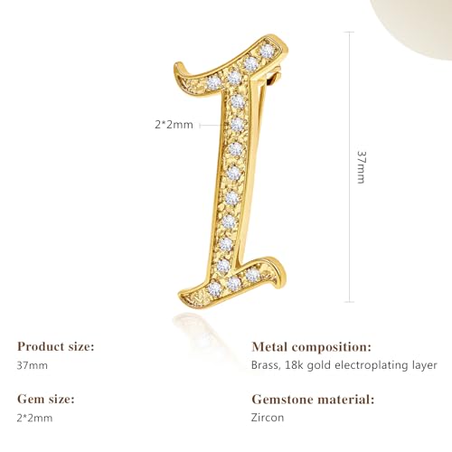 Image of Cicy Bell A-Z Initial 26 Letter Brooch Pins 18k Gold Plated Cubic Zirconia Breastpin Name Personalized Gifts for Women Men