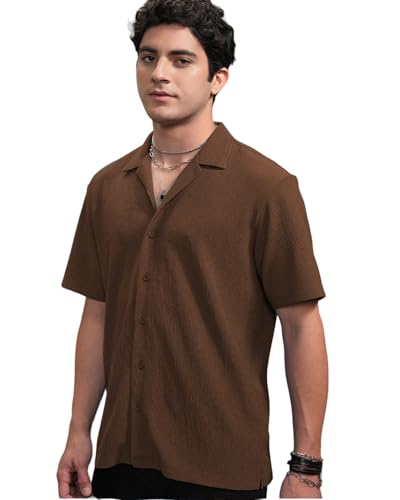Image of Men's Drop Shoulder Button Collar Tshirt (44, Dark Brown)