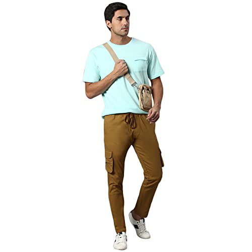 Image of Hubberholme Men's Regular Fit Cotton Trousers, Ankle Length Button & Drawstring Waist Cargo Chinos