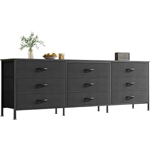 Huuger 63 Inch Dresser for Bedroom, Dresser for Closet with 9 Drawers, Large TV Stand for 55, 65, 70 Inch TV, Entertainment Center with Storage, Wide Long Chest of Drawers, Black