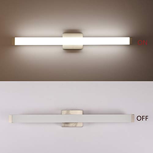 Image of Bathroom Vanity Light Brushed Nickel Square LED 24 inch 14W 4000K Natural White Light Wall Bar Lighting Fixtures Over Mirror (Brushed Nickel, 40in)