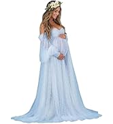 FEBUBETT Pearl Maternity Dress for Photoshoot Off Shoulder Tulle Puffy Sleeves Babyshower Bridal ...