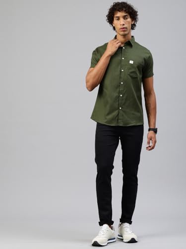 Image of Majestic Man Men Slim Fit Pure Cotton Solid Half Sleeve Casual Shirt